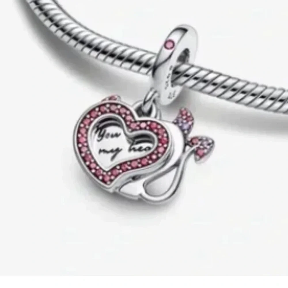 S925 Sterling Silver Devil Heart Double Dangle Charm - NWT